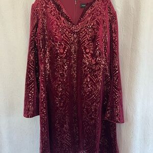 Tadashi Shoji Burgundy Velvet and Sequin Dress